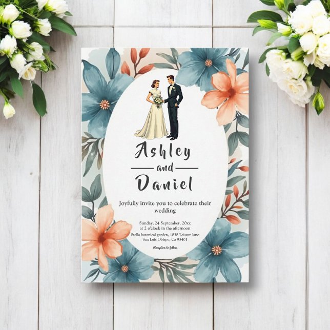 Invitación Romántica acuarela Floral Bride y Groom Boda (Subido por el creador)