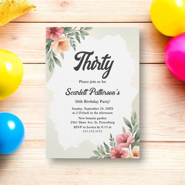 Invitación Romántica acuarela Floral Elegante 30 cumpleaños (Subido por el creador)