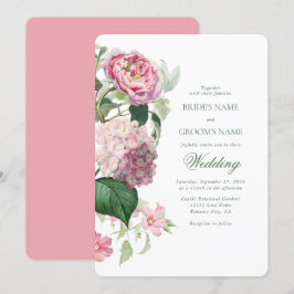 Invitación Romántica acuarela Flores rosadas Boda Jardín