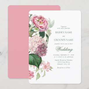Invitación Romántica acuarela Flores rosadas Boda Jardín