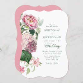 Invitación Romántica acuarela Flores rosadas Boda Jardín