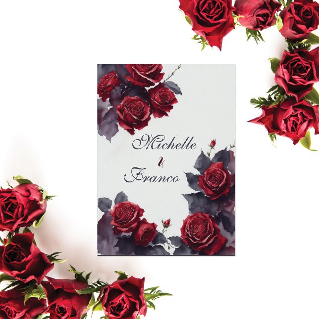 Invitación Romántica acuarela Gris Roses Rojas Boda de Invier (Subido por el creador)