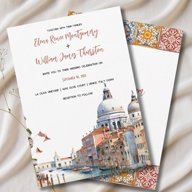 Invitación Romántica acuarela Italia Boda de destino (Subido por el creador)