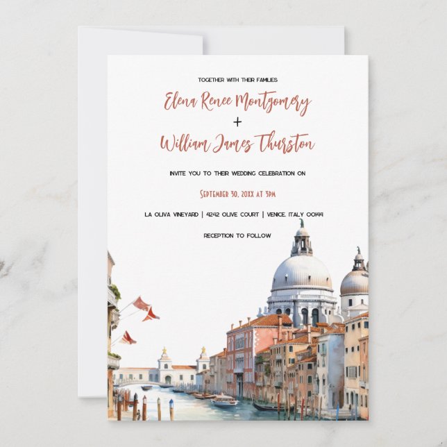 Invitación Romántica acuarela Italia Boda de destino (Anverso)