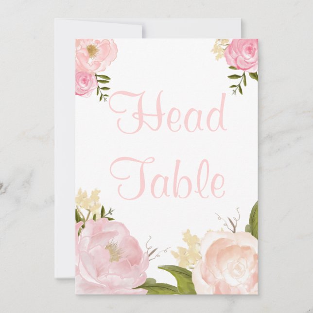Invitación Romántica acuarela Pink Peonies Head Table (Anverso)