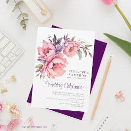 Invitación Romántica acuarela Rosa Peony Elegante Floral