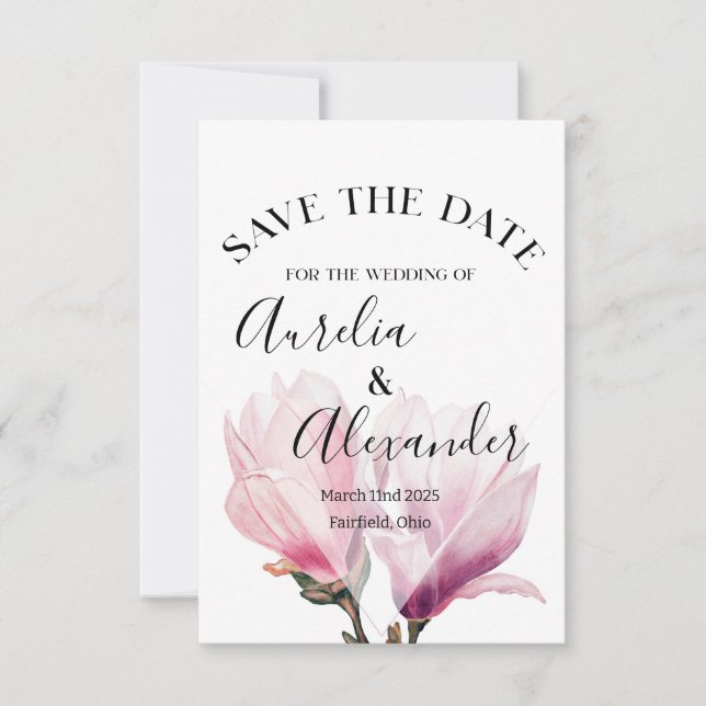 Invitación Romántica boda acuarela Magnolia Ahorra la fecha (Anverso)