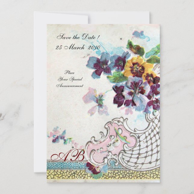 Invitación ROMANTİCA Boda blanco rosa monograma floral (Anverso)