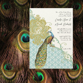 Invitación Romántica boda de Damasco de Pavo Real Rústico