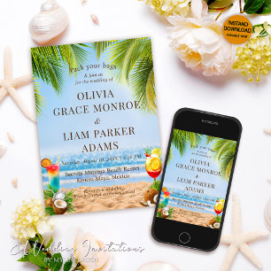 Invitación Romántica Boda de Destino de Playa Tropical