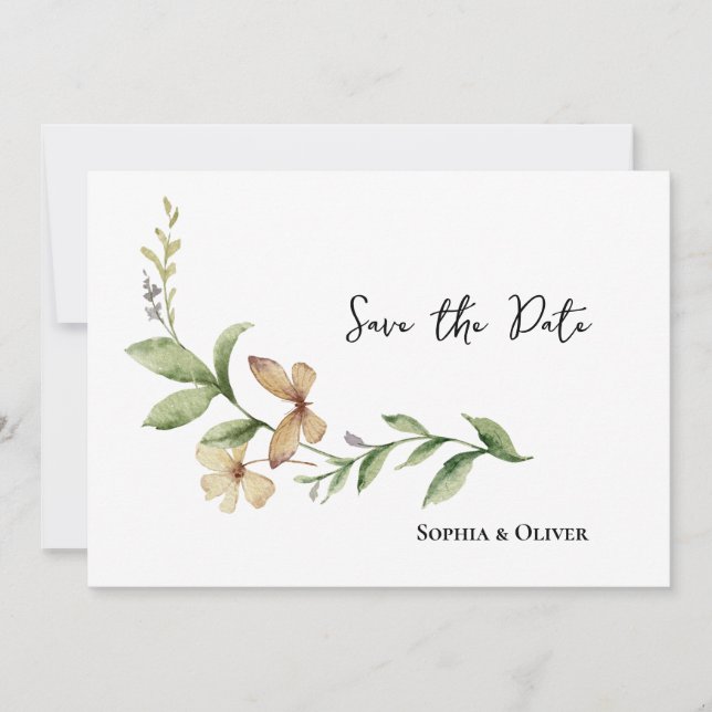 Invitación Romántica boda de flores de campo salva la fecha (Anverso)