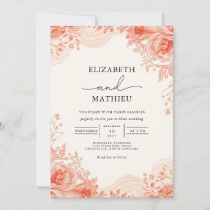Invitación Romántica Boda de Jardín Floral de Coral