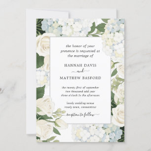 Invitación Romántica Boda Elegante de Hidrangea Blanca Rosa