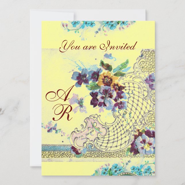 Invitación ROMANTICA Boda floral amarillo rosado amarillo mon (Anverso)