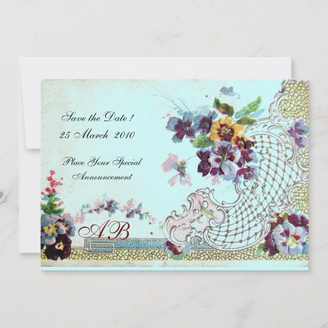Invitación ROMANTİCA Boda floral azul rosado Verde azulado Mo (Anverso)