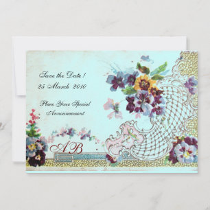 Invitación ROMANTİCA Boda floral azul rosado Verde azulado Mo