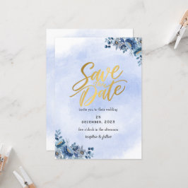 Invitación Romántica boda floral azul salva la fecha