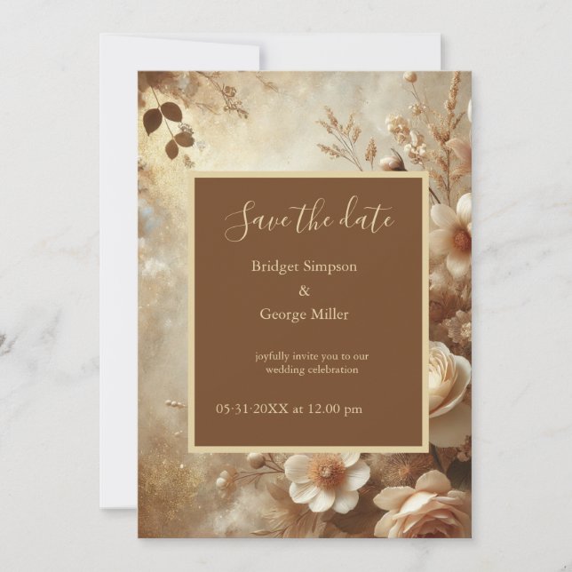 Invitación Romántica boda floral de ensueño salva la fecha (Anverso)