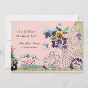 Invitación ROMANTİCA Boda floral rosa azul Monograma