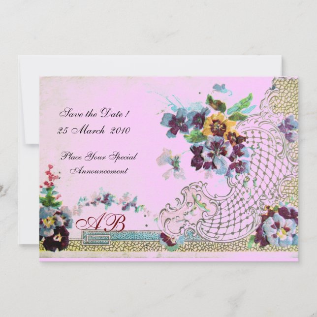 Invitación ROMANTİCA Boda floral rosa azul Monograma (Anverso)