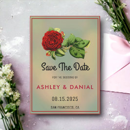 Invitación Romántica boda floral Rosa Roja salva la fecha