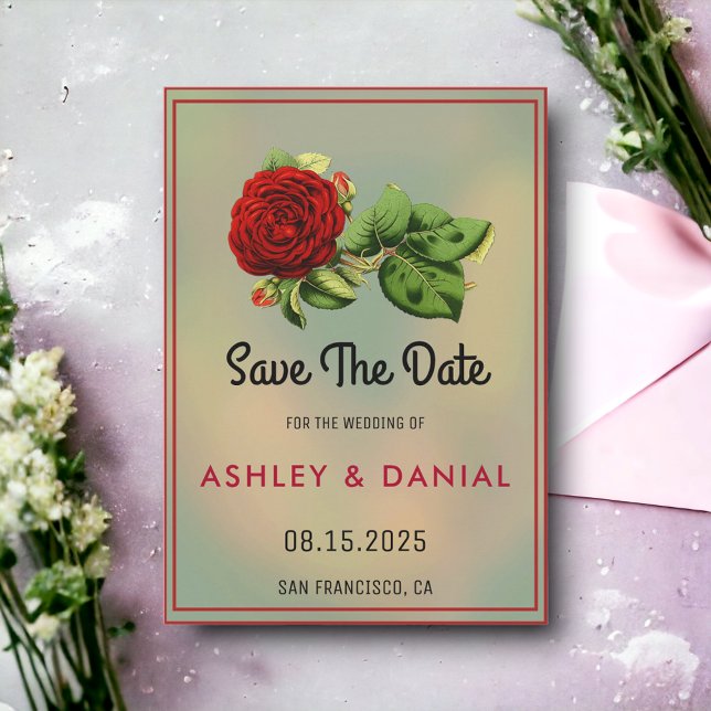 Invitación Romántica boda floral Rosa Roja salva la fecha (Subido por el creador)