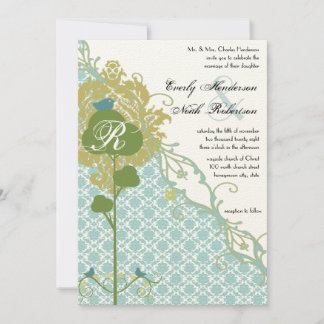 Invitación Romántica boda Rústica Mint Damask