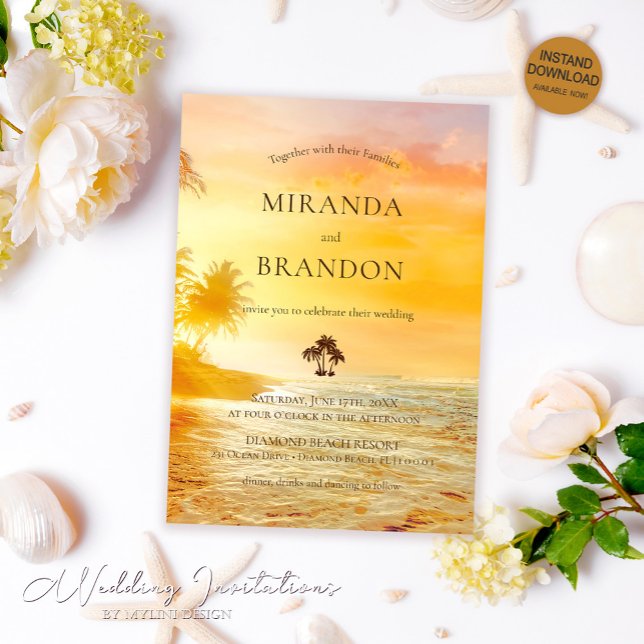 Invitación Romántica boda tropical de playa Sunset (Subido por el creador)