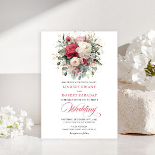 Invitación Romántica Bohemiana Rojo Rubí Verde Bla