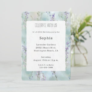 Invitación Romántica Bonito Flores Púrpura Cumpleaños