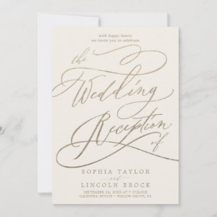 Invitación Romántica caligrafía dorada recepción de marfil