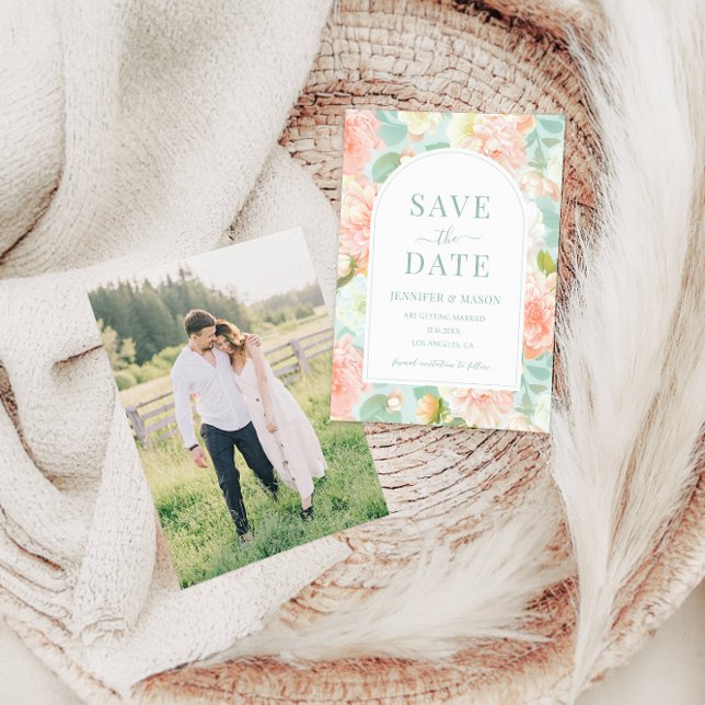 Invitación Romántica Casa De Moneda Verde azulada Floral Boho (Subido por el creador)