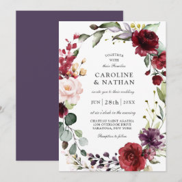 Invitación Romántica ciruela borgoñona y Boda floral Rubor en