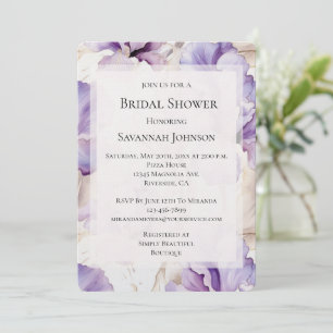 Invitación Romántica Crema Púrpura Iris Floral Ducha De Novia