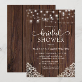 Invitación Romántica cuerda de madera iluminada ducha de novi