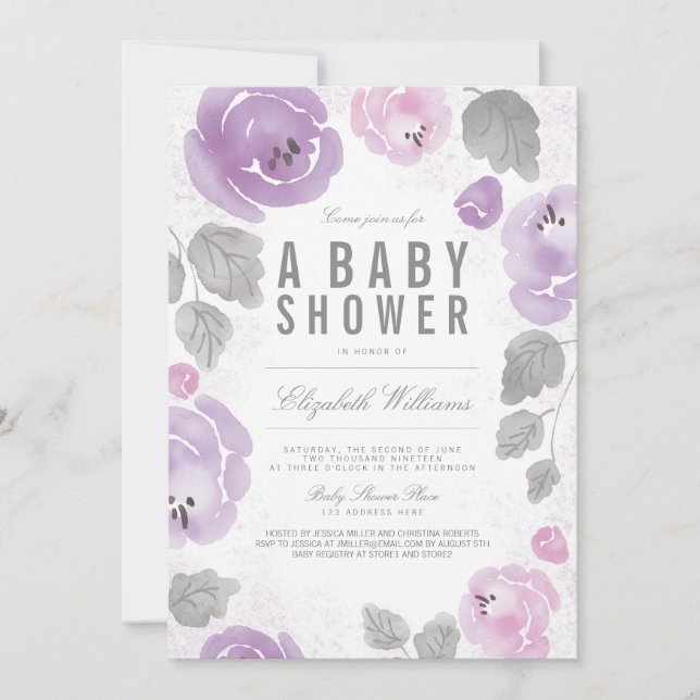 Invitación romántica de Baby Shower a Rosas de Lil (Anverso)