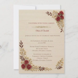 Invitación Romántica de Boda con Floral Beige