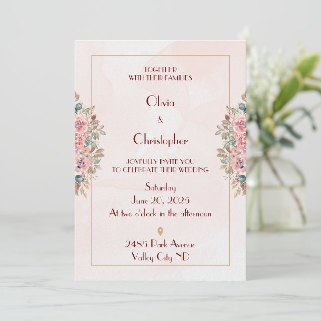 Invitación romántica de boda floral (Anverso de pie)