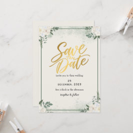 Invitación Romántica de Compromiso con Verde