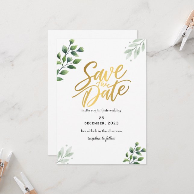 Invitación Romántica de Compromiso con Verde (Anverso/Reverso In Situ)