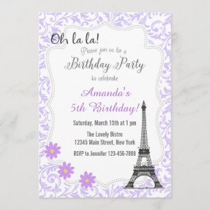 Invitación romántica de cumpleaños morado en París