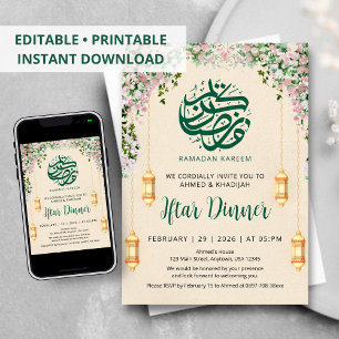 Invitación romántica de Iftar de Ramadán con guirn