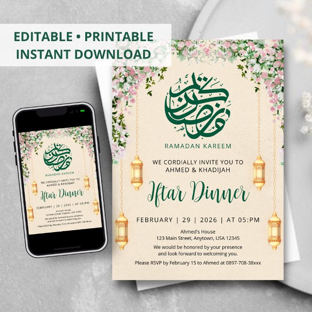 Invitación romántica de Iftar de Ramadán con guirn (Subido por el creador)