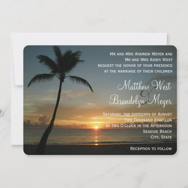Invitación romántica de la boda de la puesta del (Anverso)