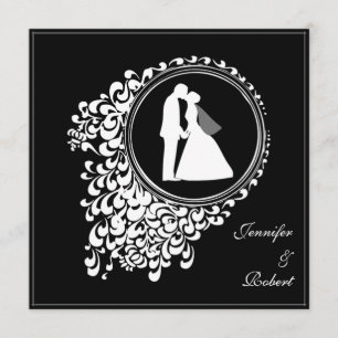 Invitación romántica de la boda de la silueta de