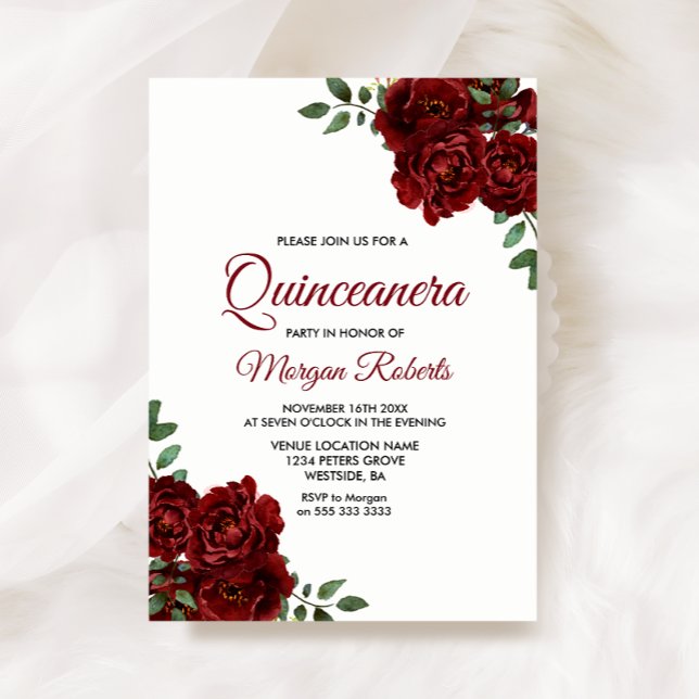 Invitación Romántica de la Rosa Roja de Borgoña Qu (Subido por el creador)