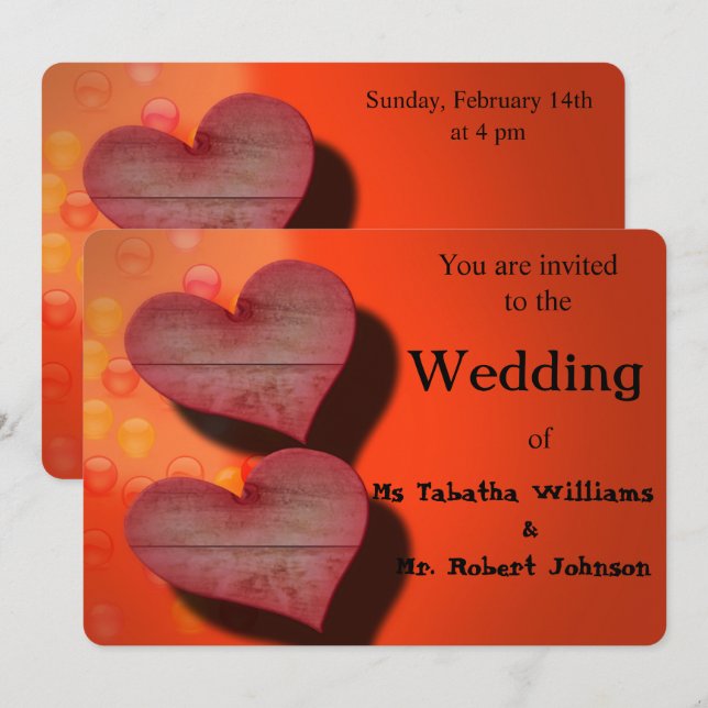 Invitación romántica de matrimonio de dos corazone (Anverso / Reverso)