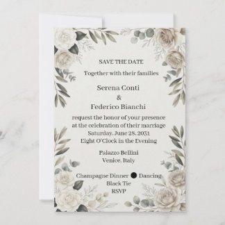 Invitación Romántica de Rosas Blancas para Salvar