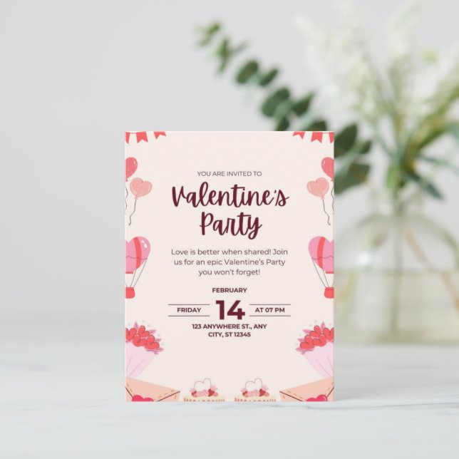 Invitación Romántica de San Valentín con Globo de  (Anverso de pie)