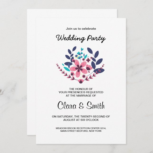 Invitación romántica del banquete de boda (Anverso / Reverso)